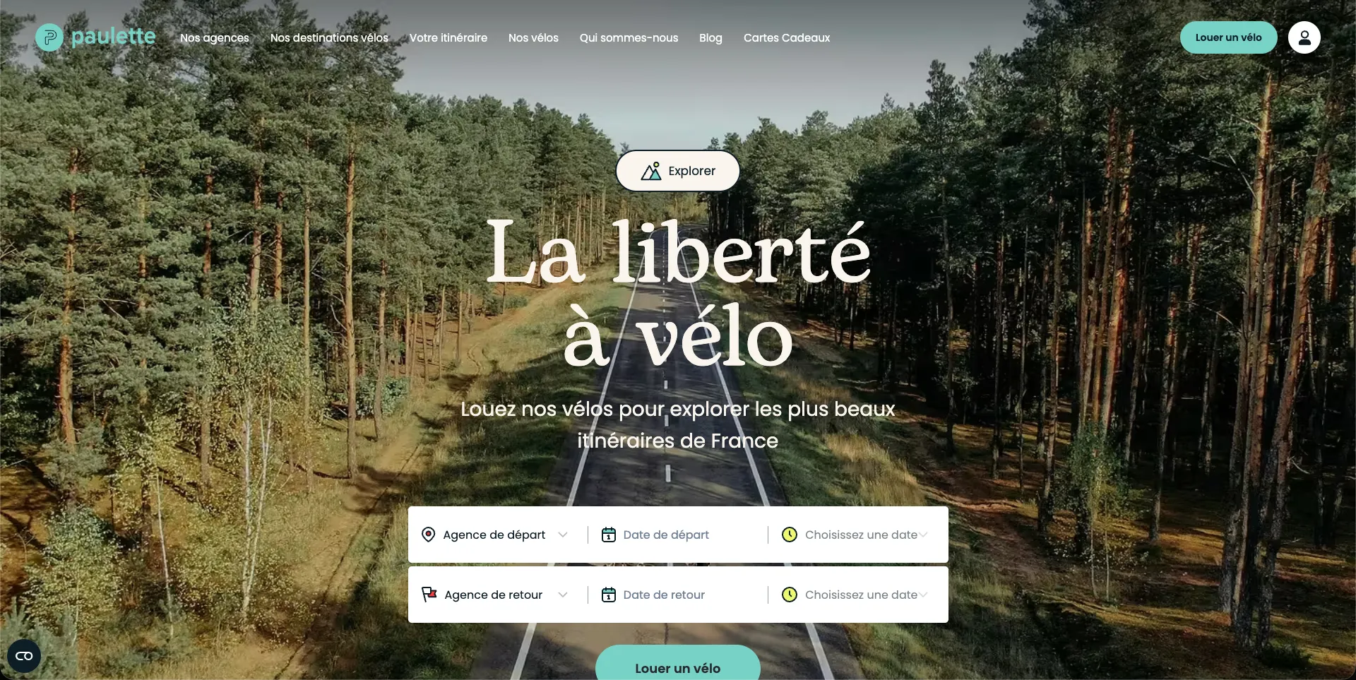 Page d'accueil du site Paulette Bike, version ordinateur