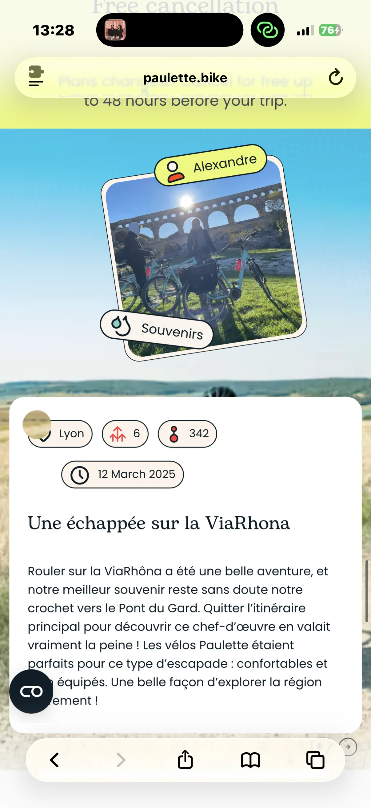 Site Paulette Bike sur mobile